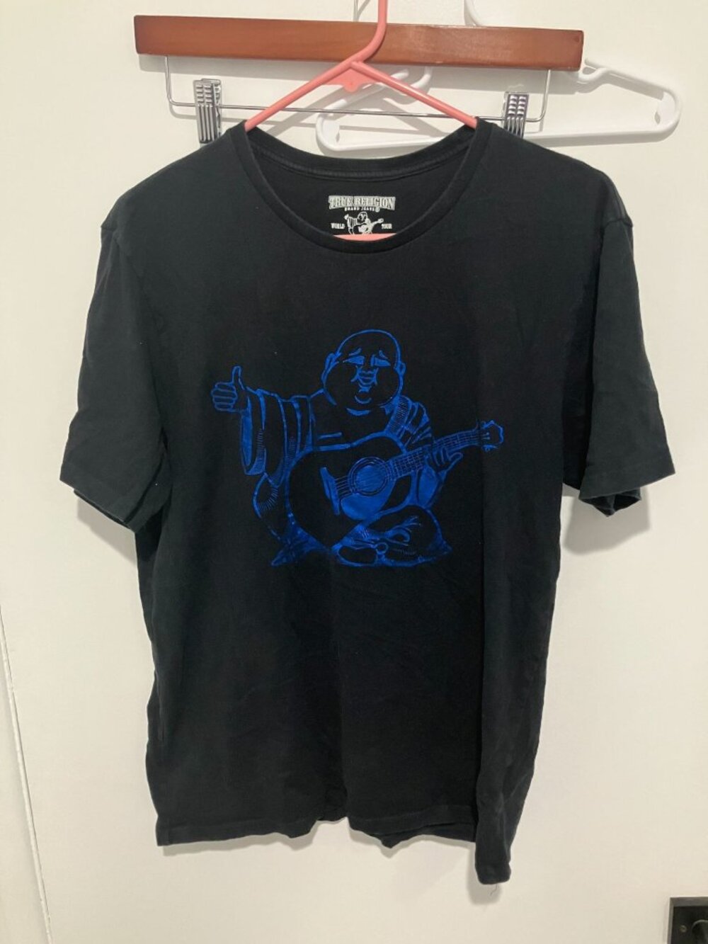 True Religion Men's Shine Buddha Crewneck T-Shirt, Black/Blue, Size Medium